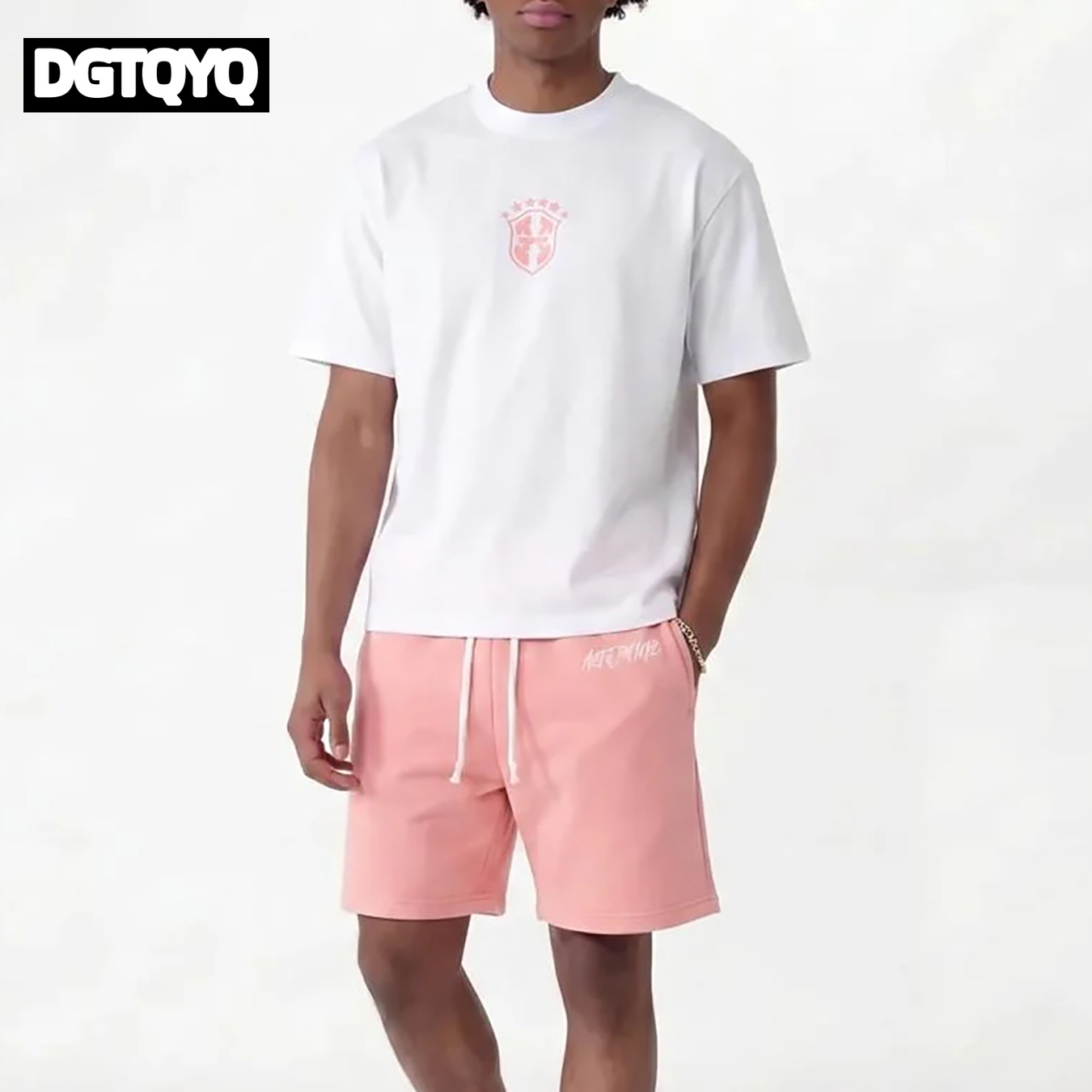 Mens Fashion Zip Up - Man's Summer New Pink Embroidered Casual